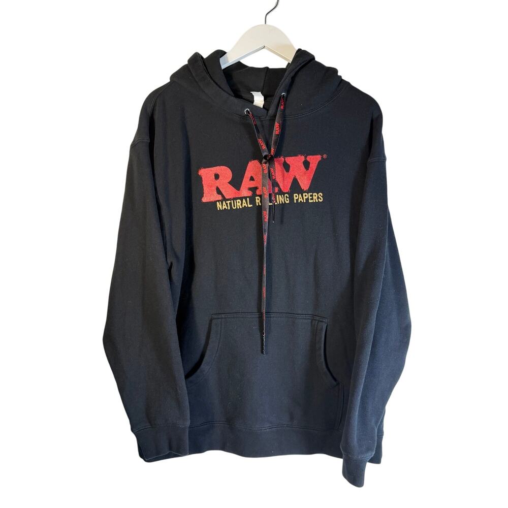 RAW Rolling Papers Black Hoodie Sweatshirt Purest Natural Hemp Fibers Size Large